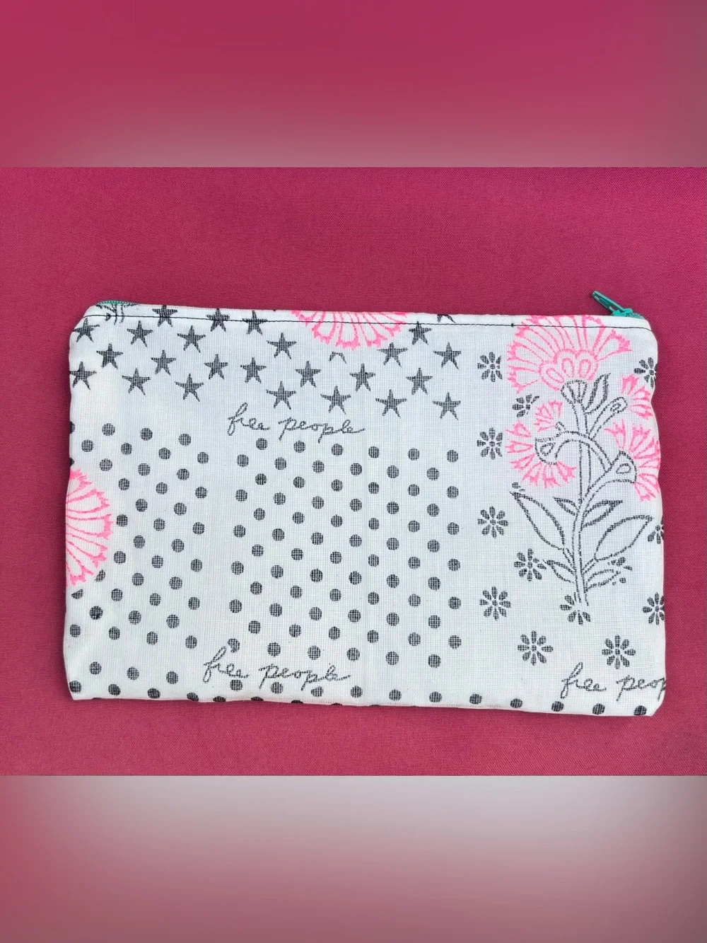 Upcycled shopping bag double lined Free People zip closure makeup bag
